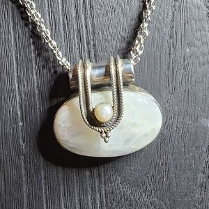 Sterling Silver Moonstone & Pearl Pendant ONY